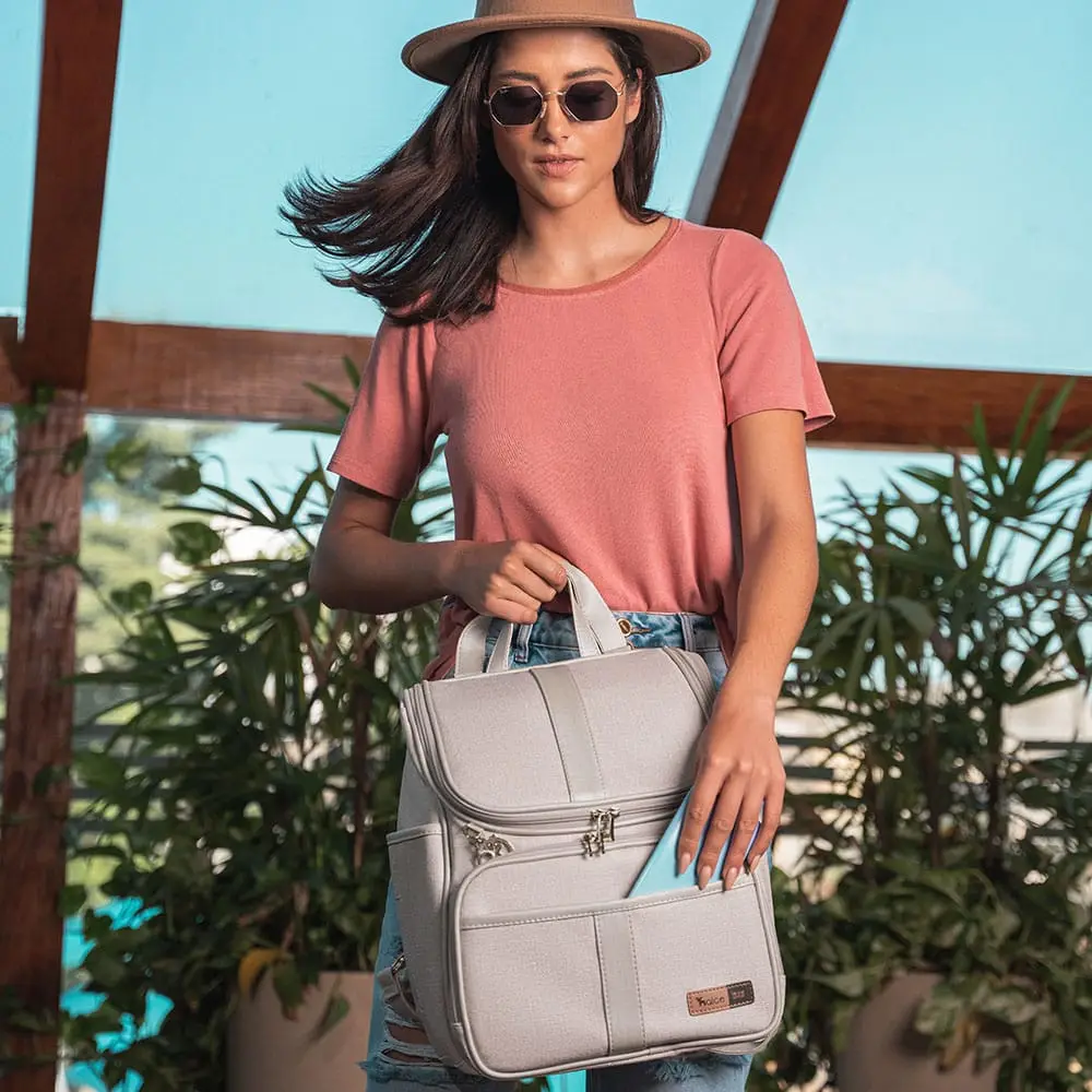 Bolsa Mochila Maternidade Multifuncional Lebaby 2 em 1 Nude - Miniatura 7