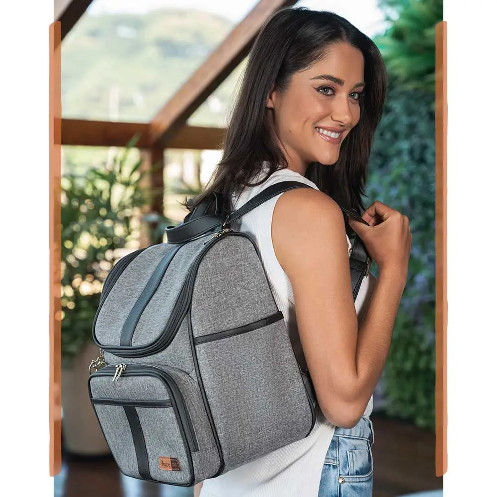 Bolsa Mochila Maternidade Multifuncional Lebaby 2 em 1 Cinza Mescla - Miniatura 14
