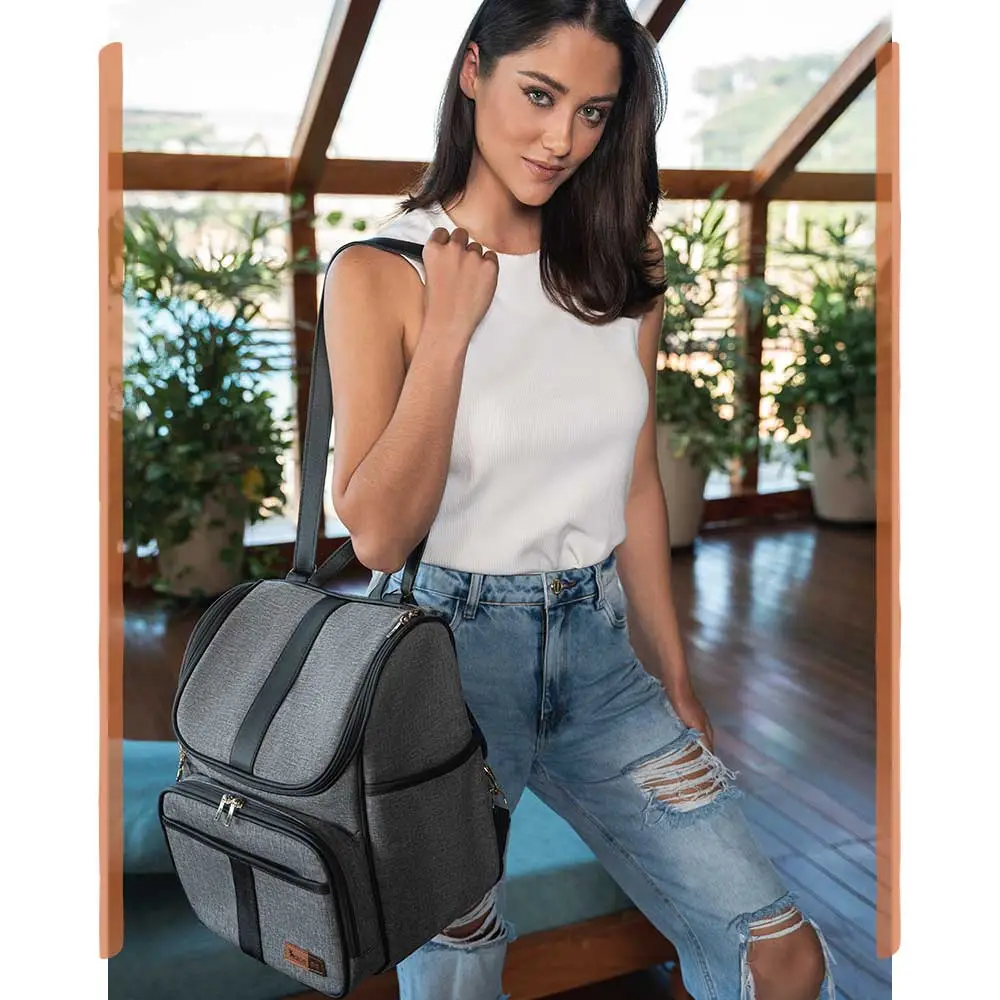 Bolsa Mochila Maternidade Multifuncional Lebaby 2 em 1 Cinza Mescla - Miniatura 15