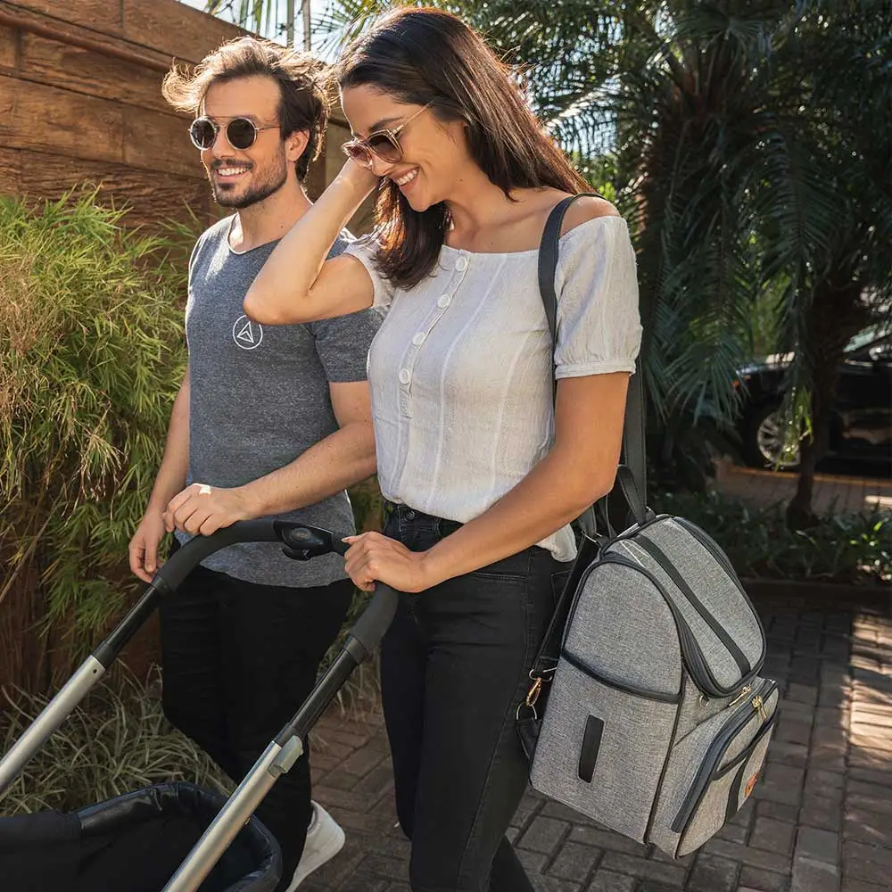 Kit Mochila e Mala Maternidade Multifuncional Lebaby 2 em 1 Cinza Mescla - Miniatura 18