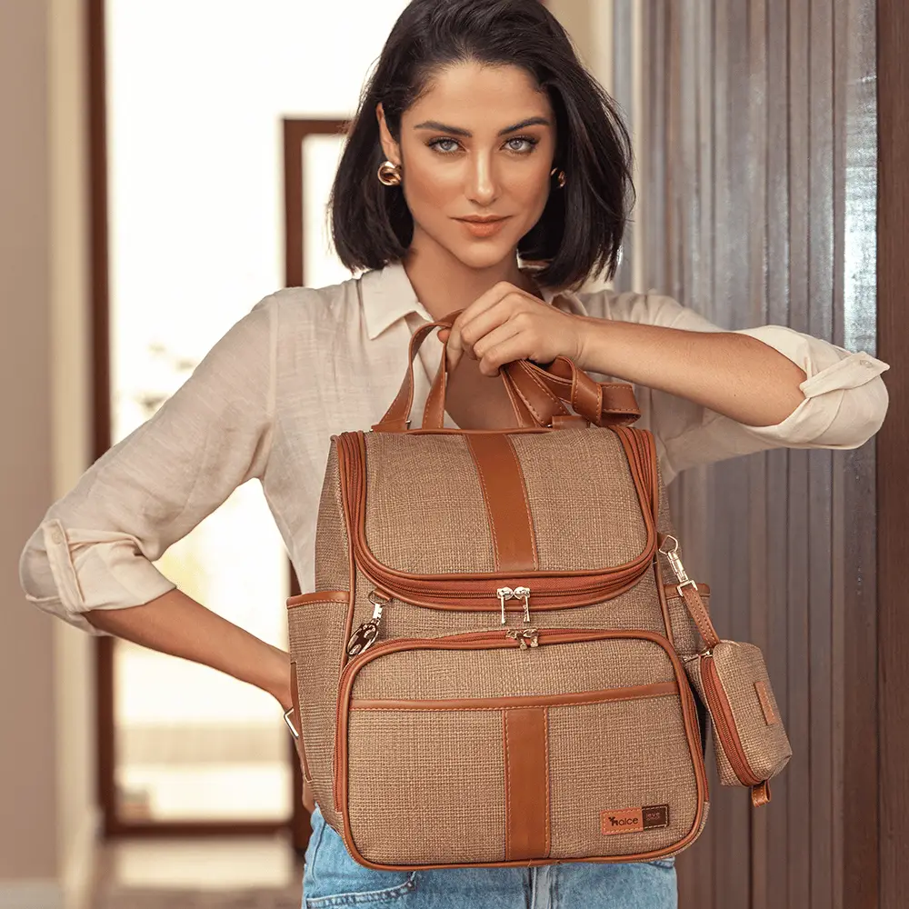 Bolsa Mochila Maternidade Multifuncional Lebaby 2 em 1 Cappuccino - Miniatura 9