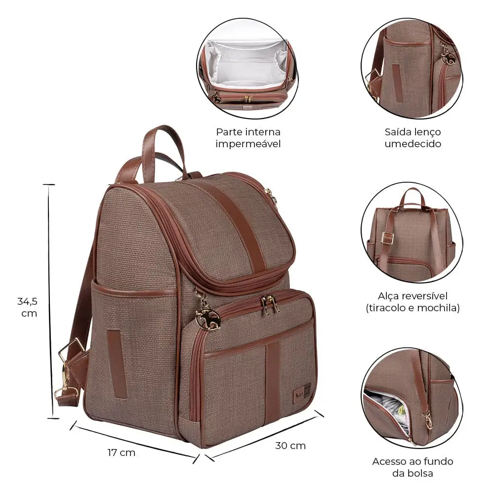 Kit Maternidade Mochila e Mala Cappuccino Lebaby - Miniatura 3