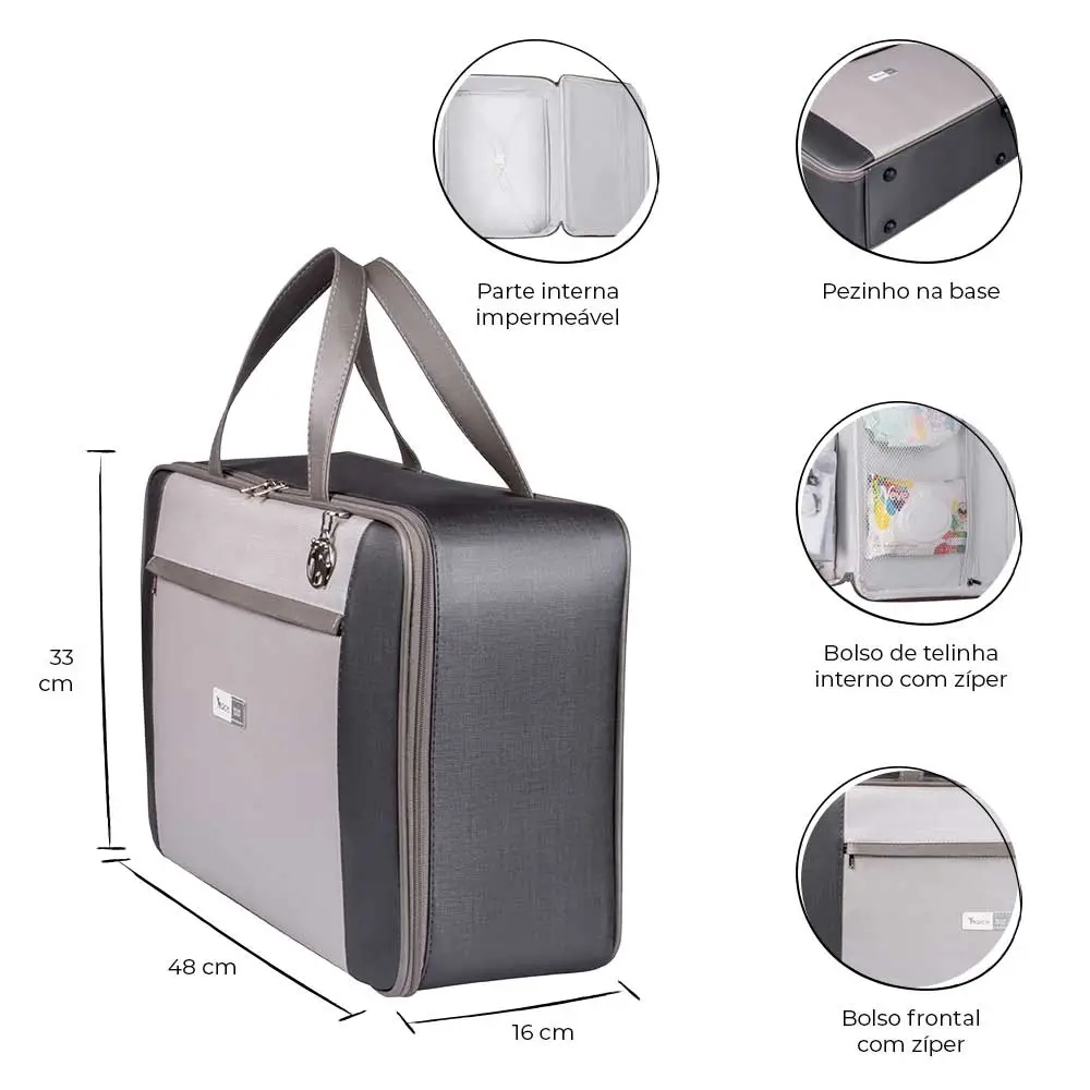 Kit Maternidade Bolsa Mala Mochila Londres Cinza - Miniatura 10