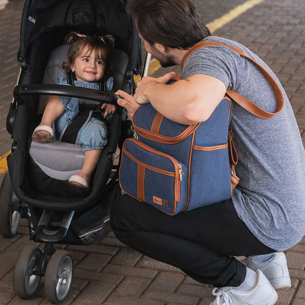 Bolsa Mochila Maternidade Multifuncional Lebaby 2 em 1 Jeans - Miniatura 9