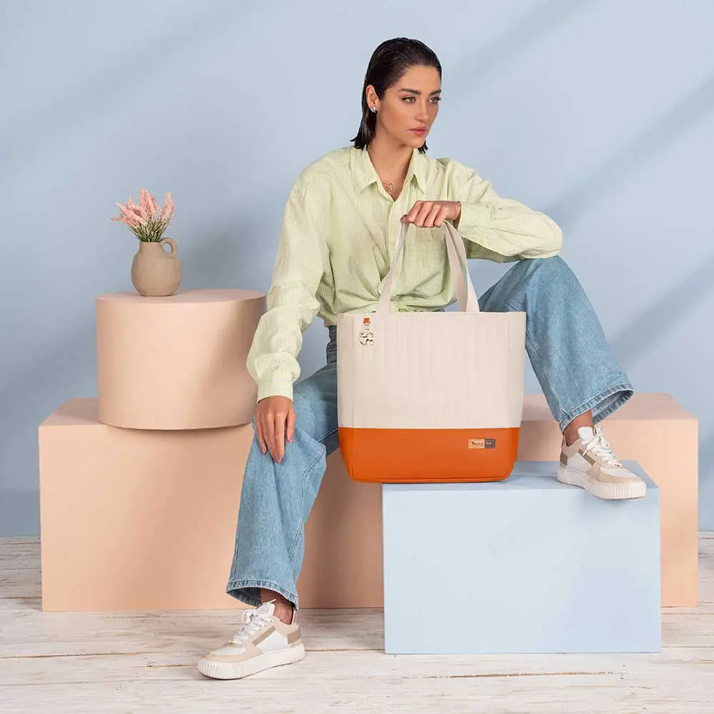 Bolsa Maternidade Coleção Cores - Creme e Laranja - Miniatura 7