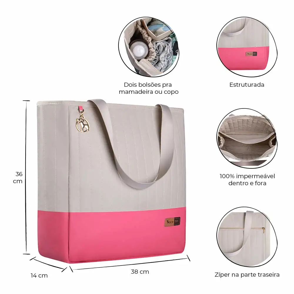 Bolsa Maternidade Coleção Cores - Creme e Pink - Miniatura 2