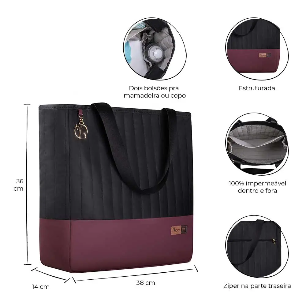 Bolsa Maternidade Coleção Cores - Preto e Marsala - Miniatura 2
