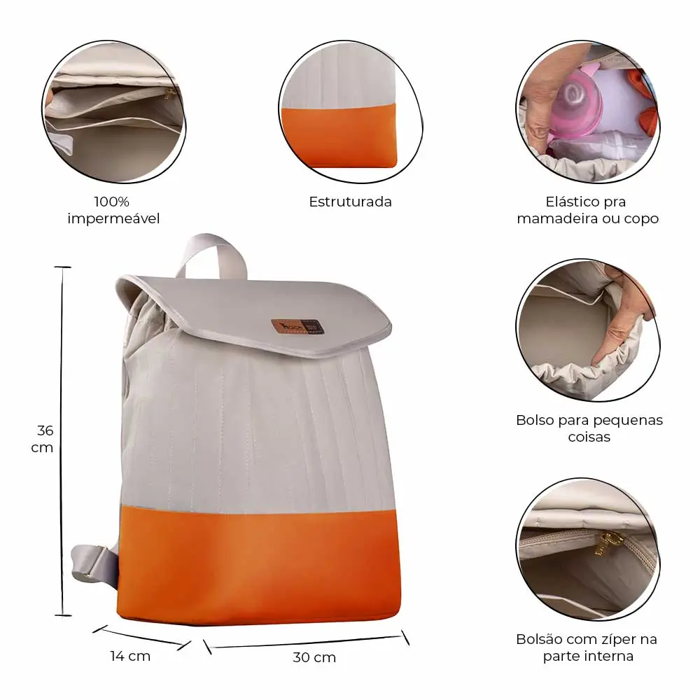 Kit Bolsa Mala e Mochila Maternidade Coleção Cores - Creme e Laranja - Miniatura 12