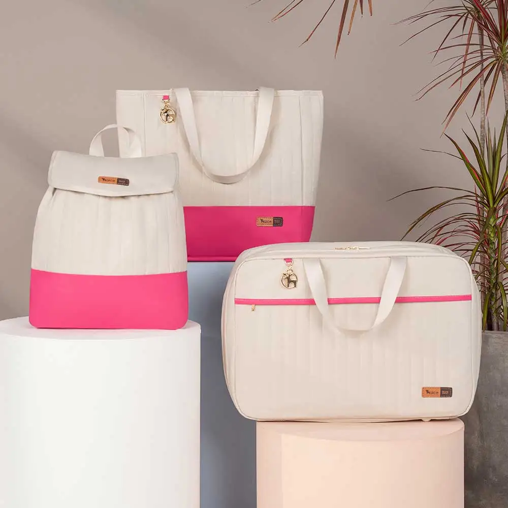 Kit Bolsa Mala e Mochila Maternidade Coleção Cores - Creme e Pink - Miniatura 16