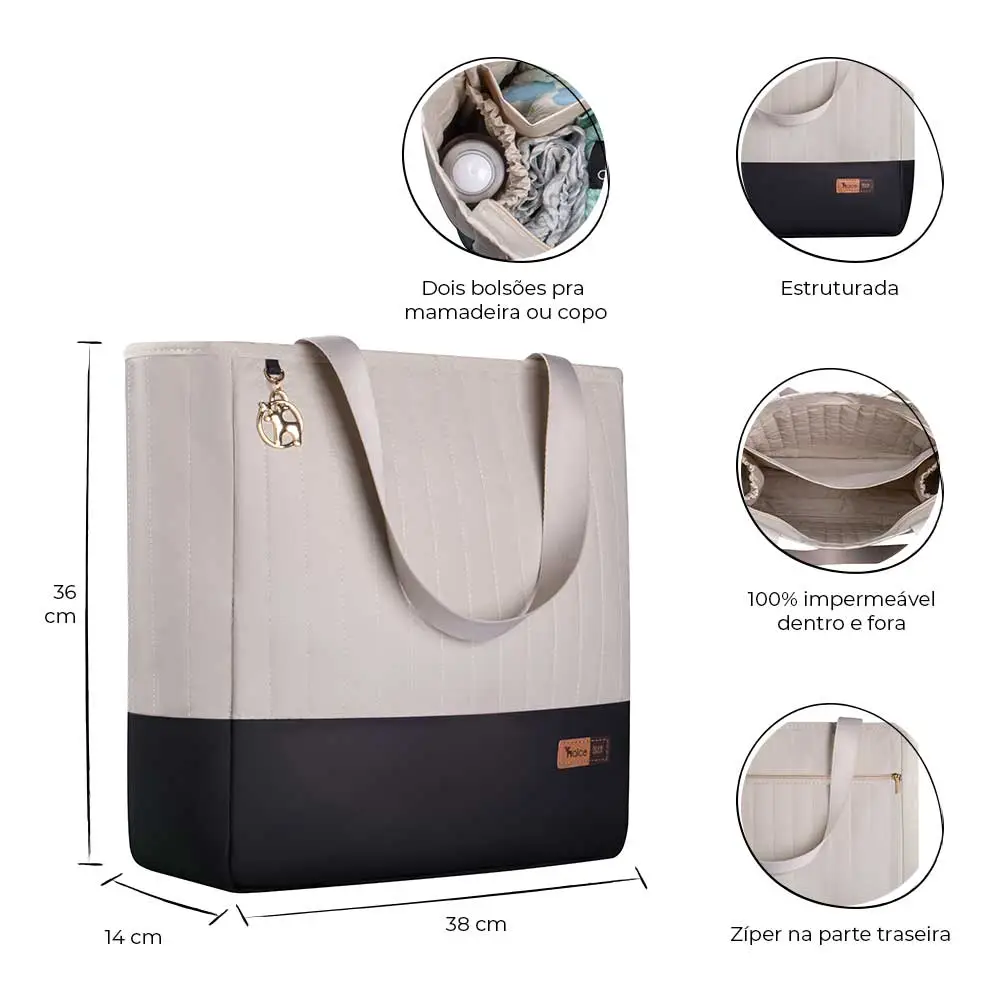 Kit Bolsa Mala e Mochila Maternidade Coleção Cores - Creme e Preto - Miniatura 3