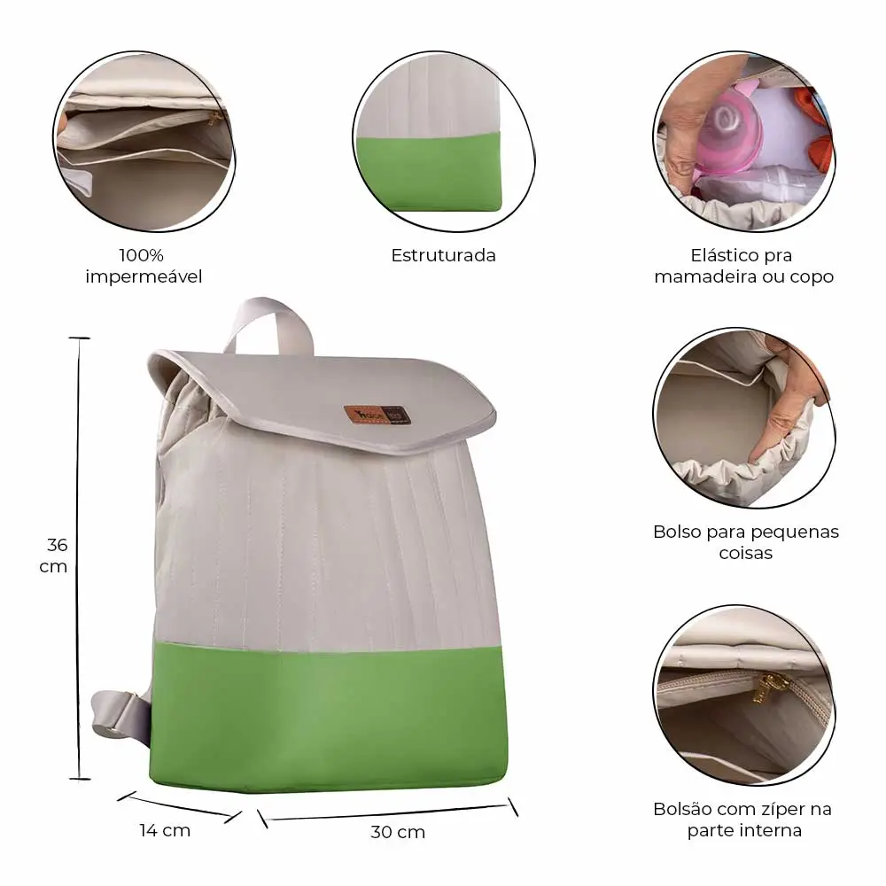 Kit Bolsa Mala e Mochila Maternidade Coleção Cores - Creme e Verde - Miniatura 12