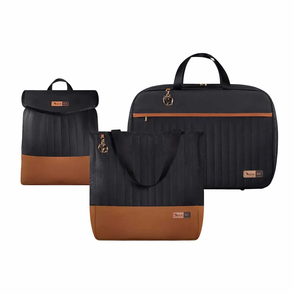 Kit Bolsa Mala e Mochila Maternidade Coleção Cores - Preto e Caramelo - Miniatura 1