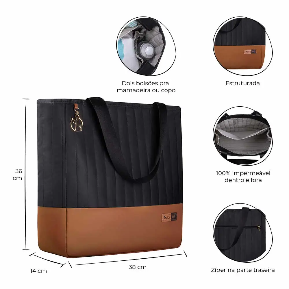 Kit Bolsa Mala e Mochila Maternidade Coleção Cores - Preto e Caramelo - Miniatura 3