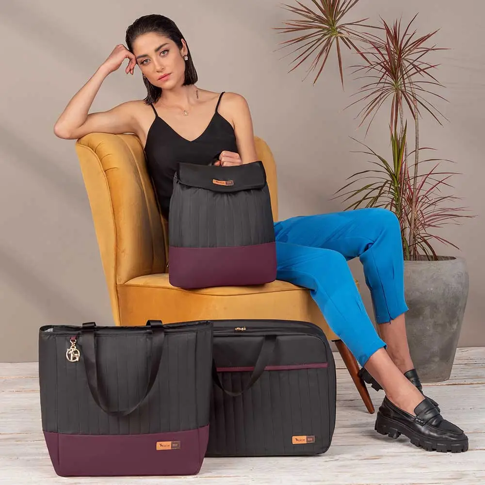 Kit Bolsa Mala e Mochila Maternidade Coleção Cores - Preto e Marsala - Miniatura 16