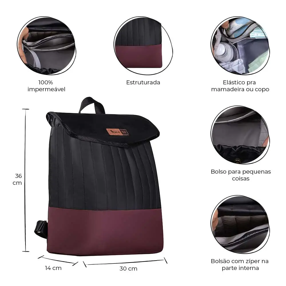 Mochila Maternidade Coleção Cores - Preto e Marsala - Miniatura 2