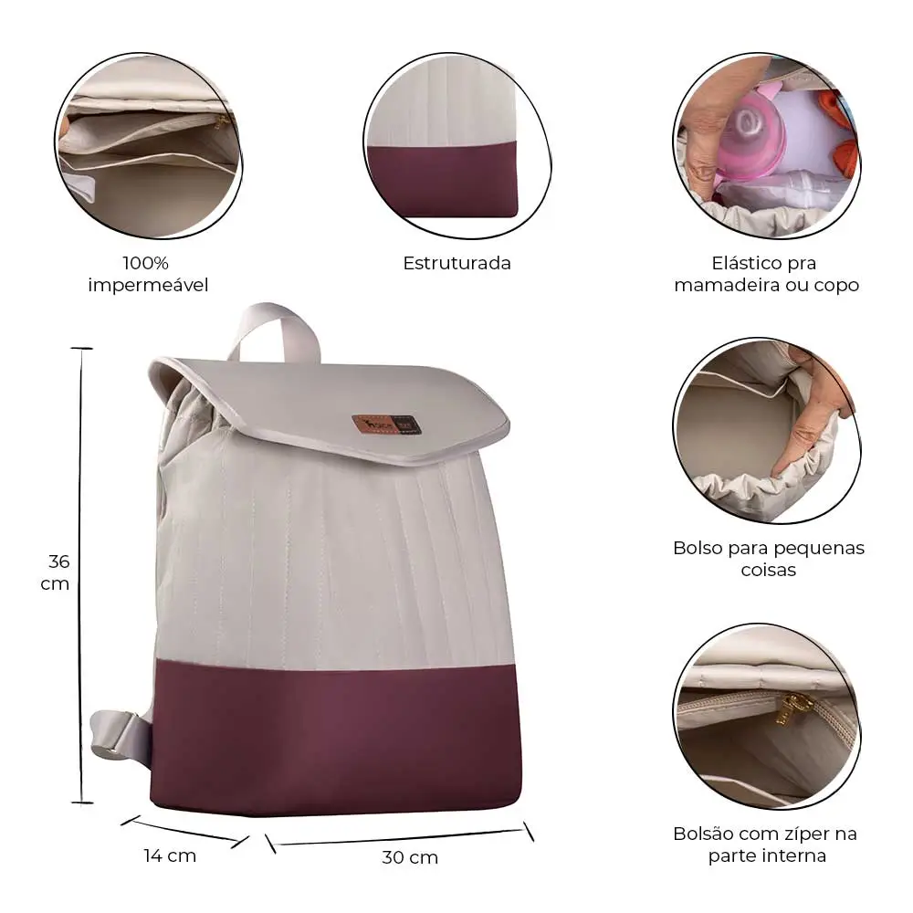 Mochila Maternidade Coleção Cores - Creme e Marsala - Miniatura 2