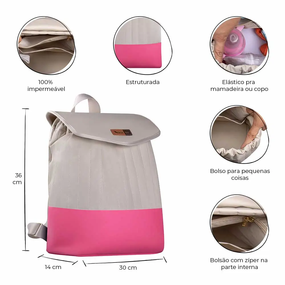 Mochila Maternidade Coleção Cores - Creme e Pink - Miniatura 2