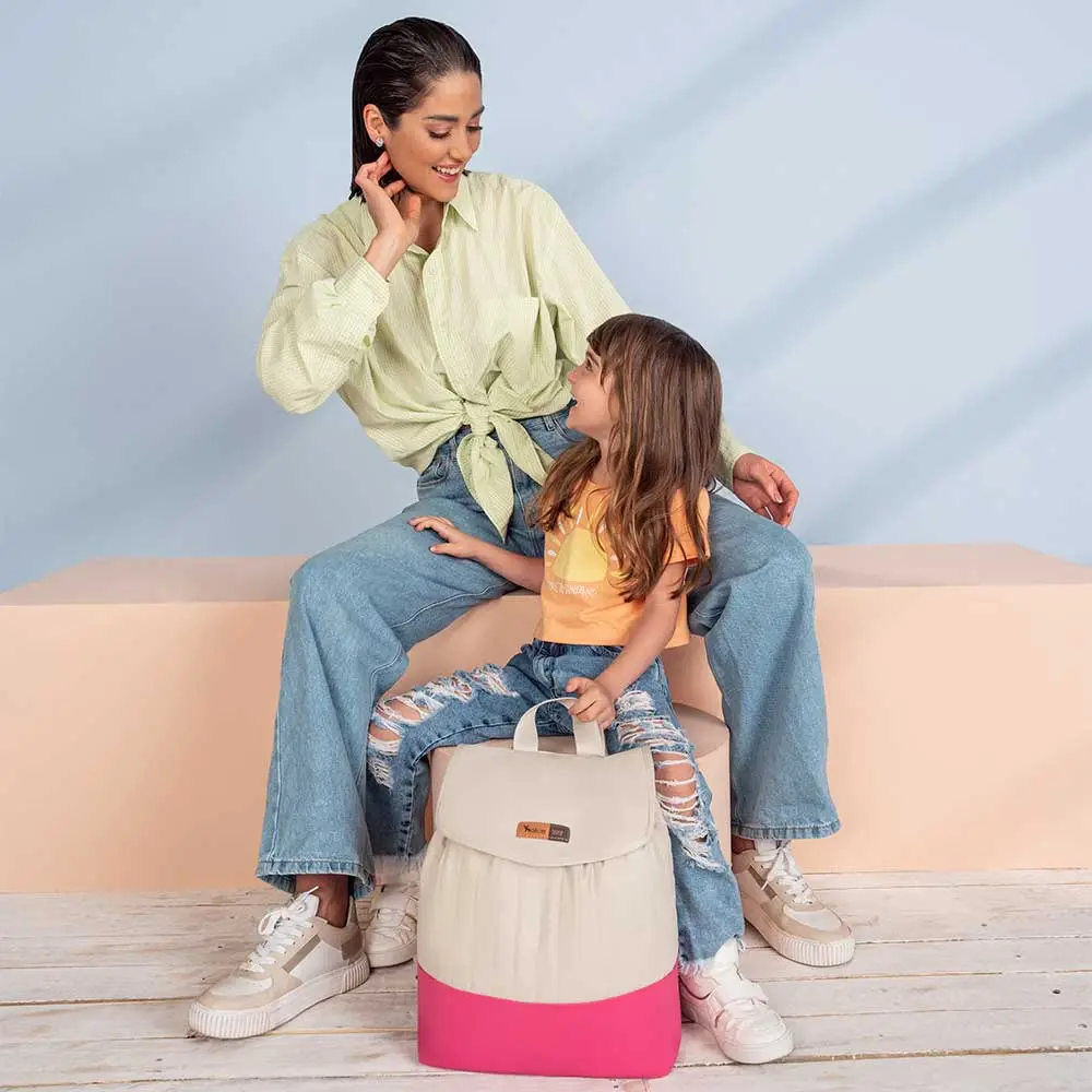 Mochila Maternidade Coleção Cores - Creme e Pink - Miniatura 7