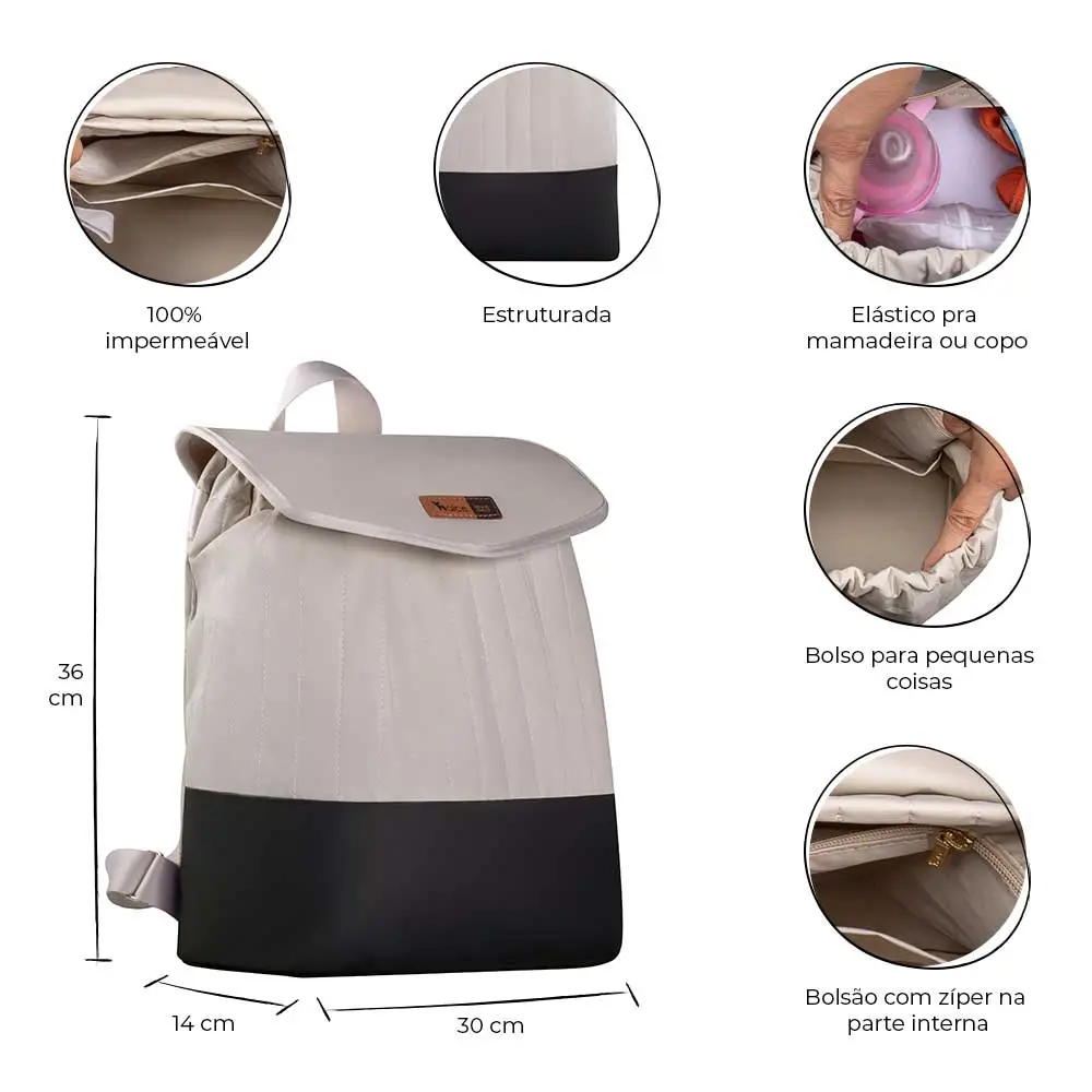 Mochila Maternidade Coleção Cores - Creme e Preto - Miniatura 2