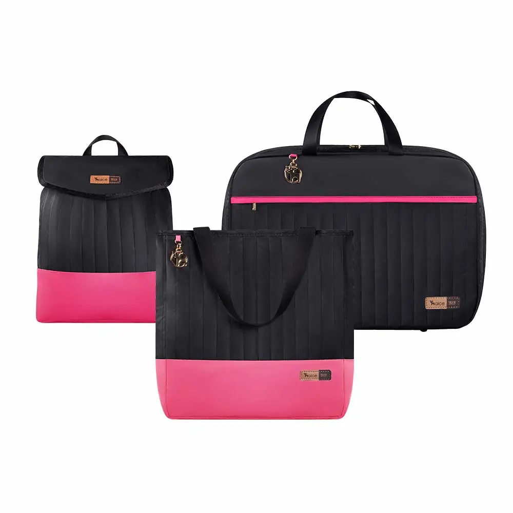 Kit Bolsa Mala e Mochila Maternidade Coleção Cores - Preto e Pink - Miniatura 1