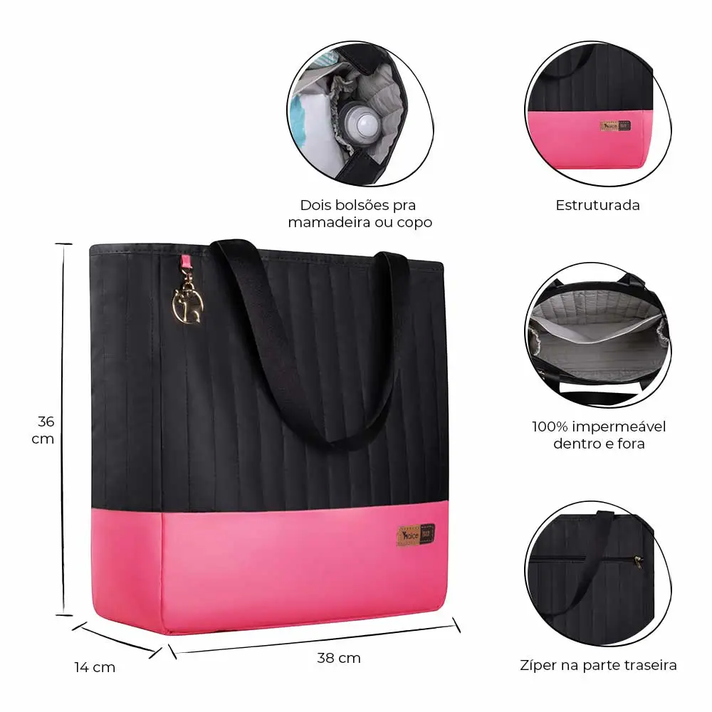 Kit Bolsa Mala e Mochila Maternidade Coleção Cores - Preto e Pink - Miniatura 3