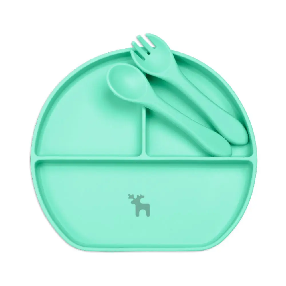 Kit Introdução Alimentar Prato Silicone Com Ventosa Verde Claro - Miniatura 1