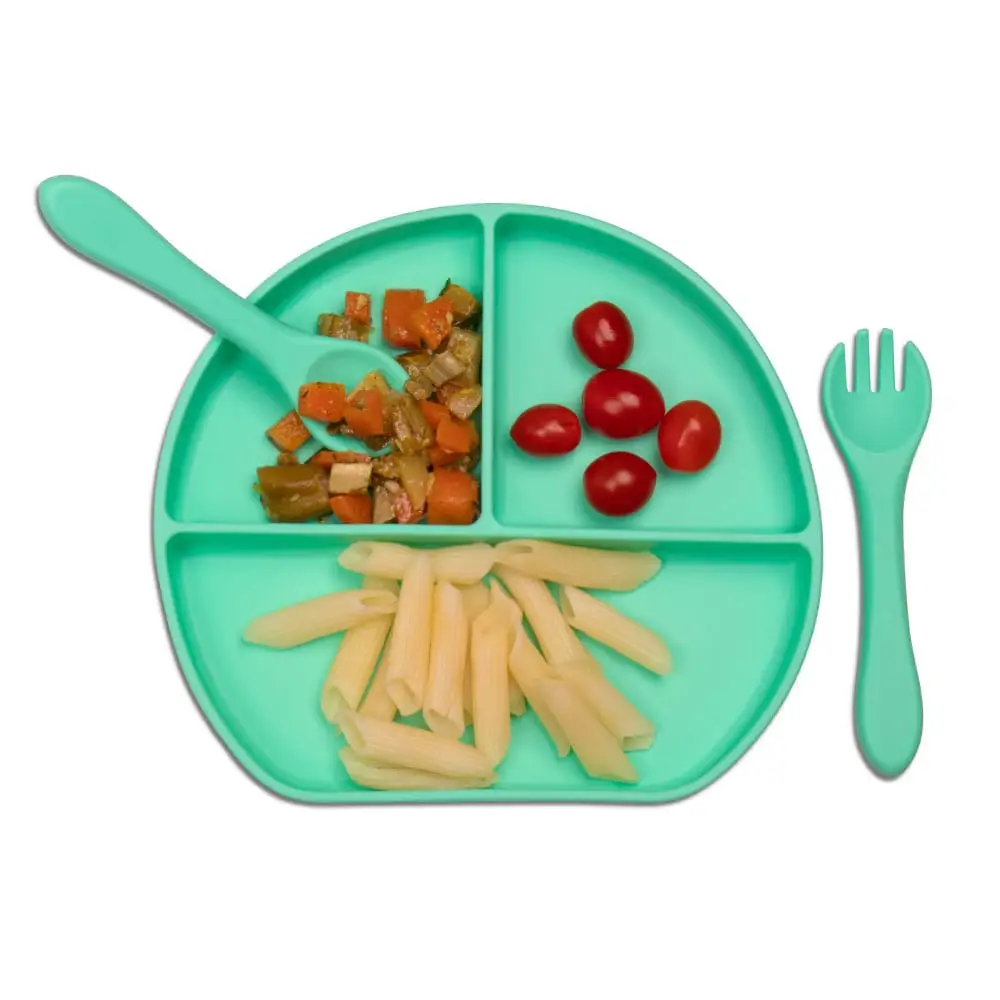 Kit Introdução Alimentar Prato Silicone Com Ventosa Verde Claro - Miniatura 2