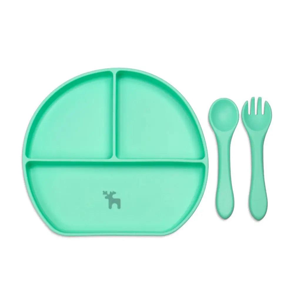 Kit Introdução Alimentar Prato Silicone Com Ventosa Verde Claro - Miniatura 3