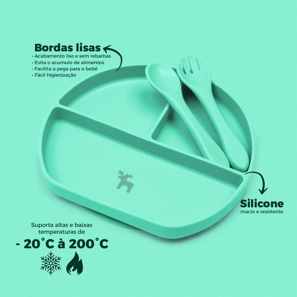 Kit Introdução Alimentar Prato Silicone Com Ventosa Verde Claro - Miniatura 6