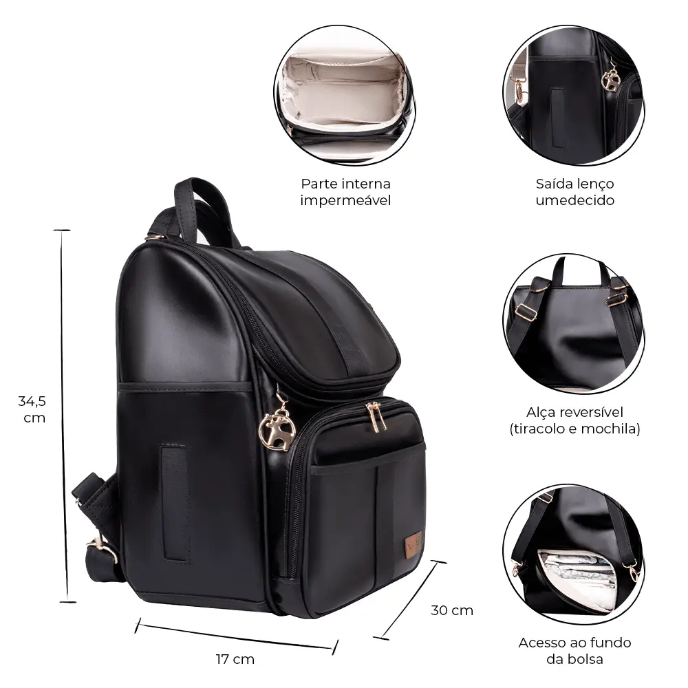 Kit Maternidade Mochila e Mala Lebaby Preta - Miniatura 3