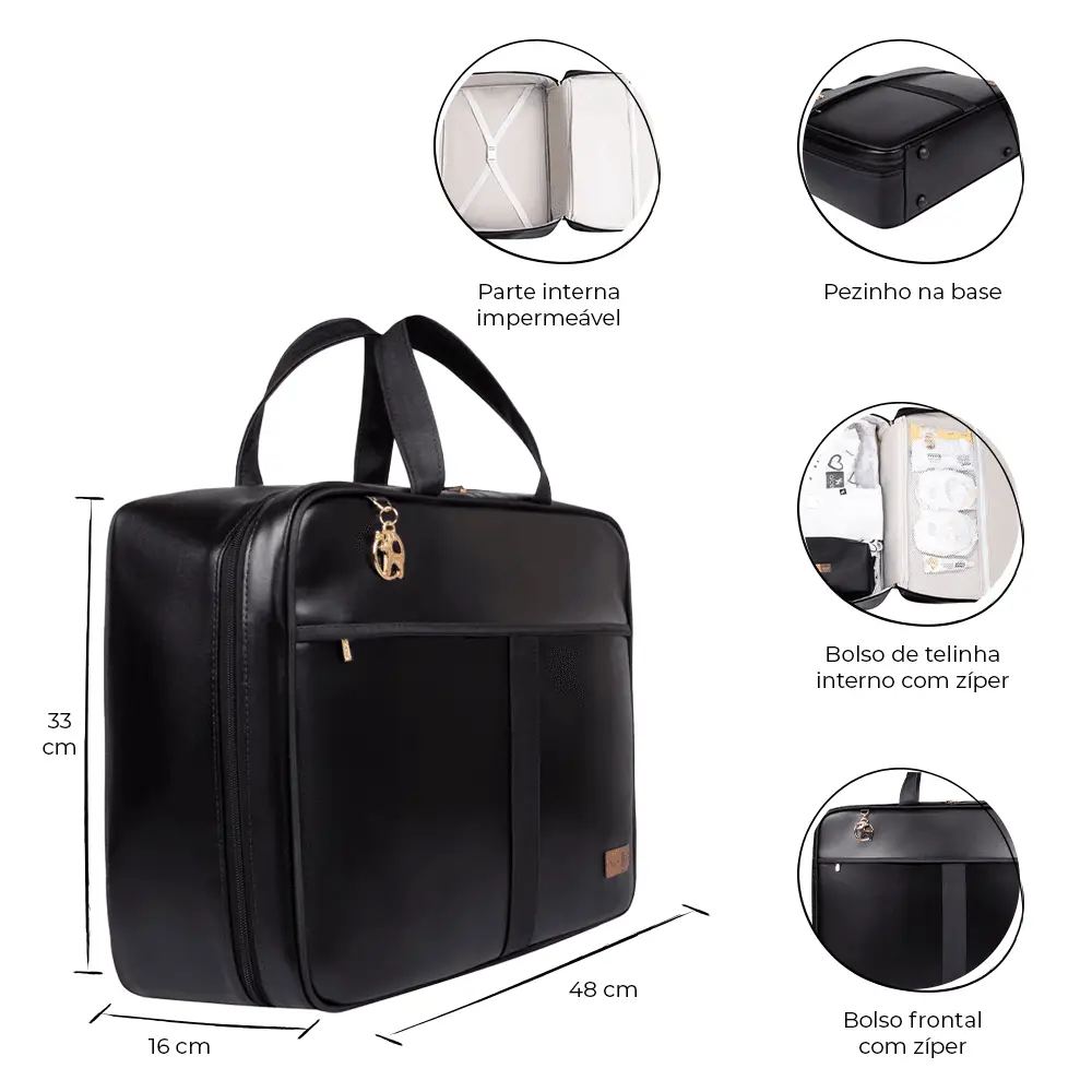 Kit Maternidade Mochila e Mala Lebaby Preta - Miniatura 7