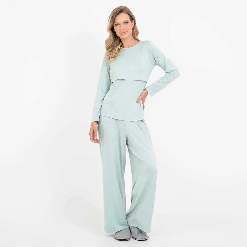 Pijama Longo Maternidade Pistache - Miniatura 3