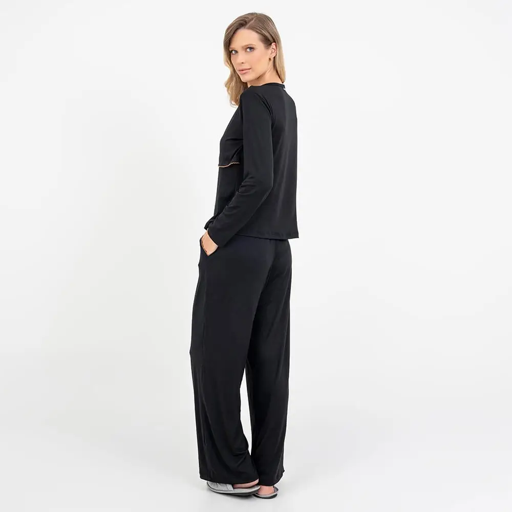 Pijama Longo Maternidade Preto - Miniatura 5