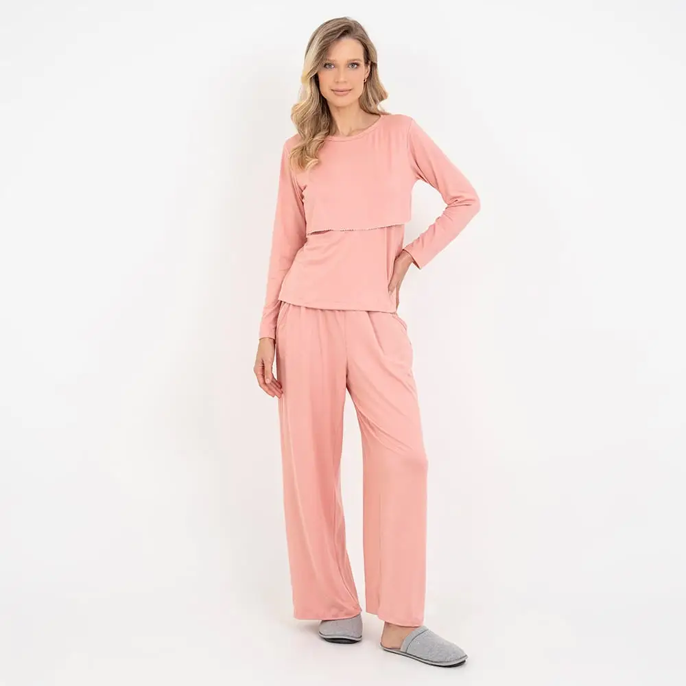 Pijama Longo Maternidade Rose - Miniatura 3