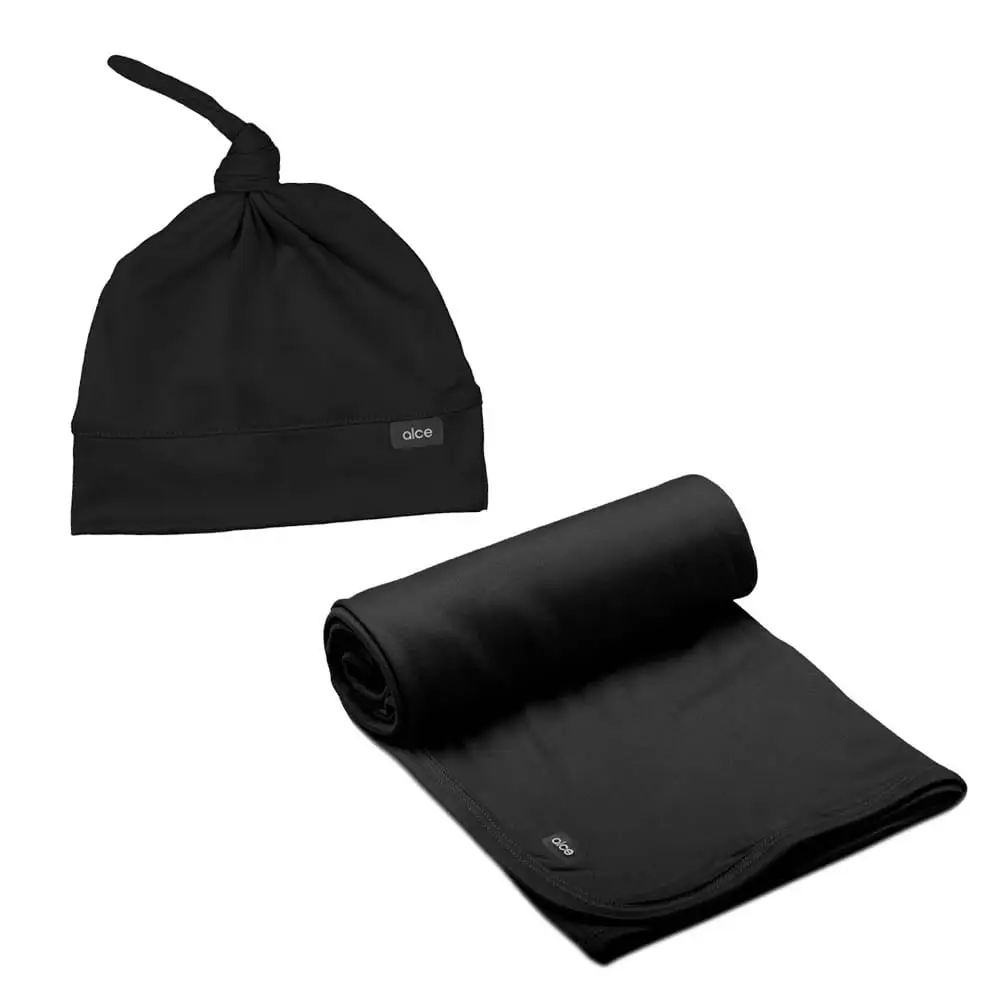 Kit Manta e Touca Nozinho para Bebê Preta