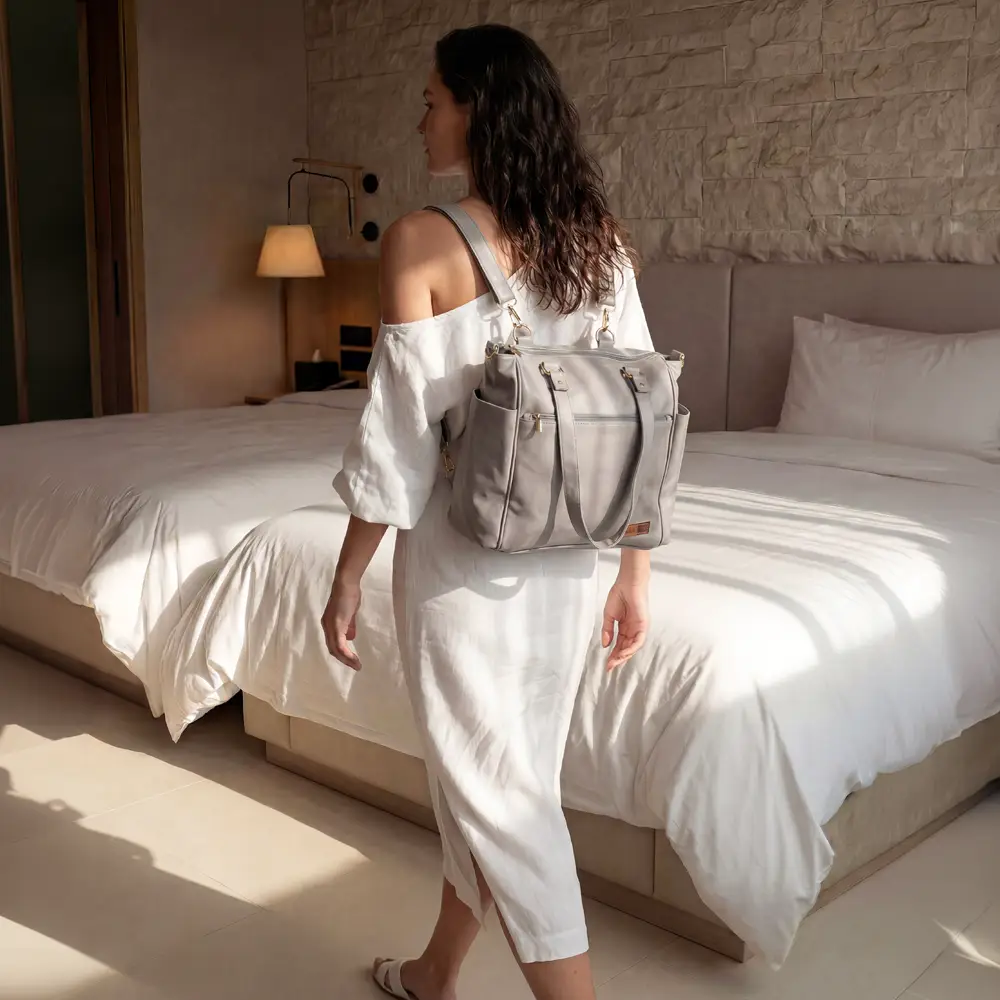 Bolsa Mochila Maternidade 2 em 1 Corah Cinza - Miniatura 10