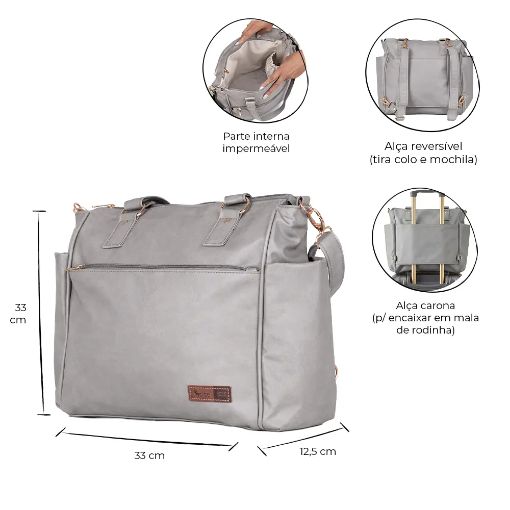Bolsa Mochila Maternidade 2 em 1 Corah Cinza - Miniatura 2