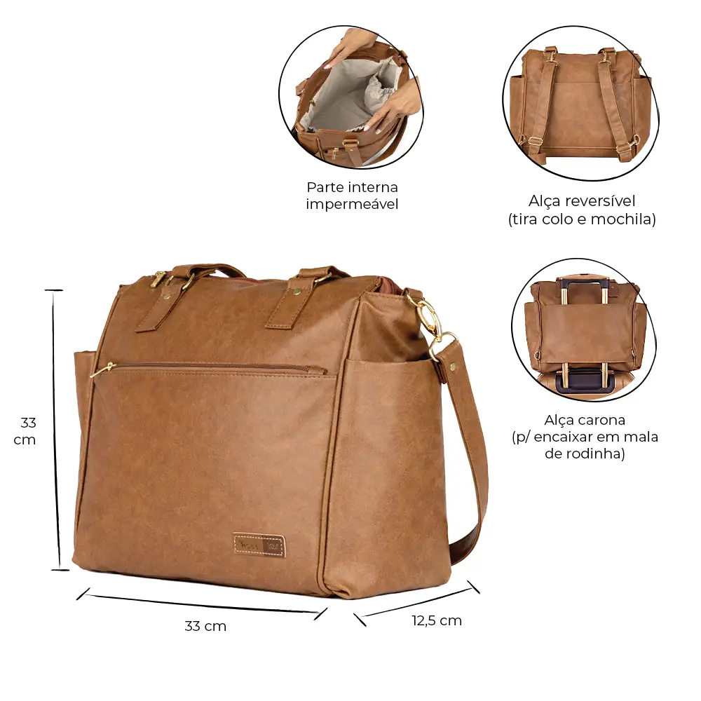 Bolsa Mochila Maternidade 2 em 1 Corah Caramelo - Miniatura 2