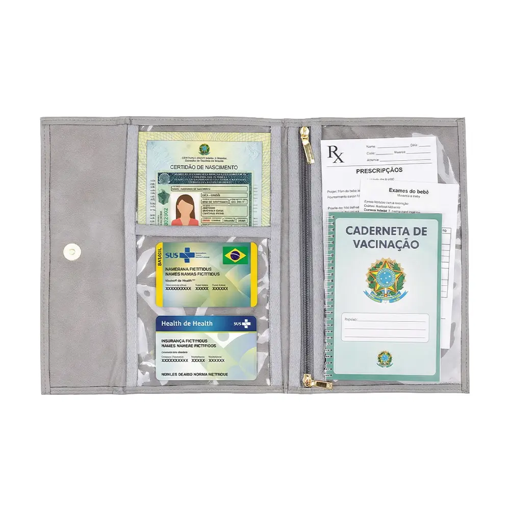 Porta Carteira de Vacinação e Documentos Corah Cinza - Miniatura 3