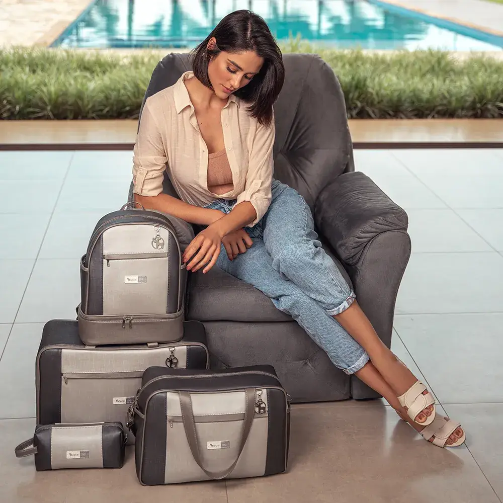 Kit Maternidade Bolsa Mala Mochila Londres Cinza - Miniatura 12