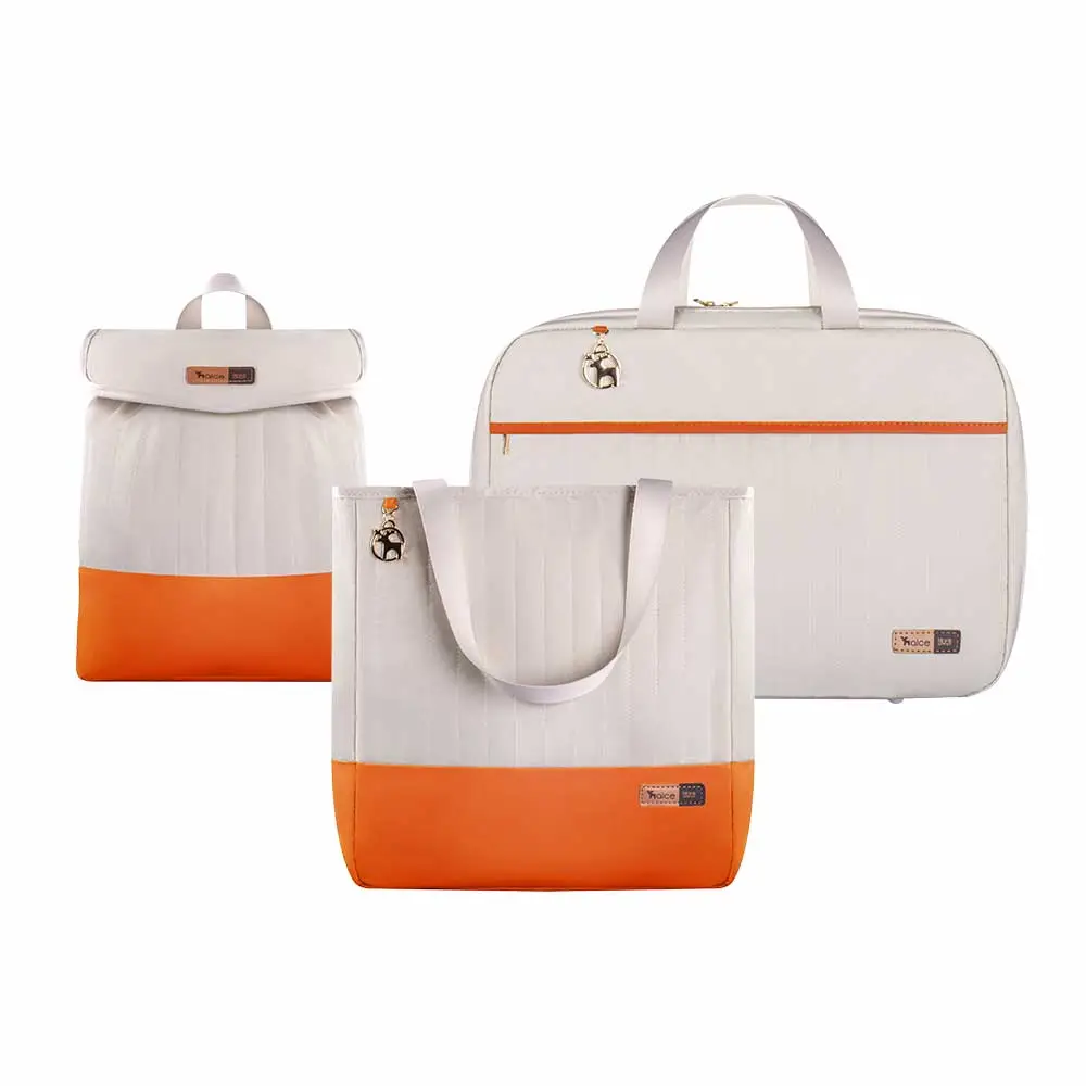 Kit Bolsa Mala e Mochila Maternidade Coleção Cores - Creme e Laranja - Foto 1