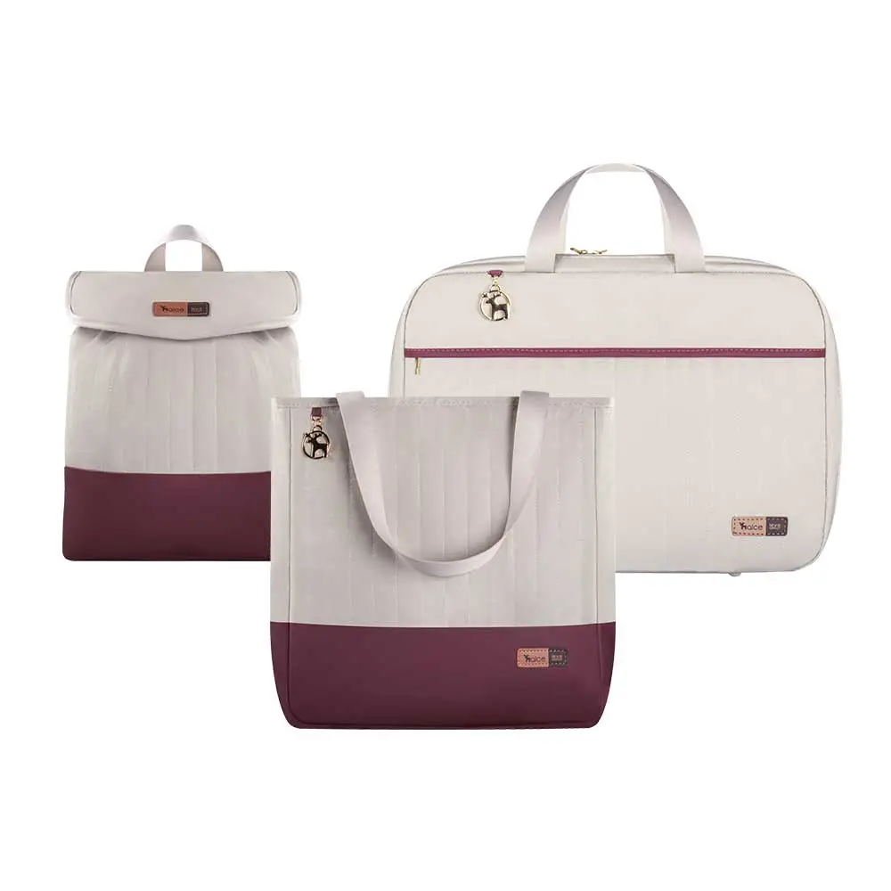 Kit Bolsa Mala e Mochila Maternidade Coleção Cores - Creme e Marsala - Foto 1