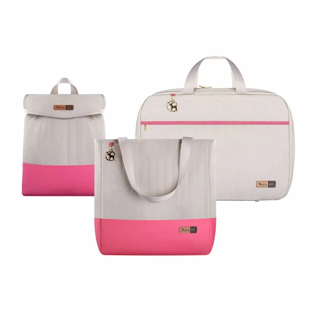Kit Bolsa Mala e Mochila Maternidade Coleção Cores - Creme e Pink - Foto 1