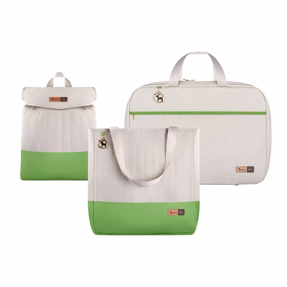 Kit Bolsa Mala e Mochila Maternidade Coleção Cores - Creme e Verde - Foto 1