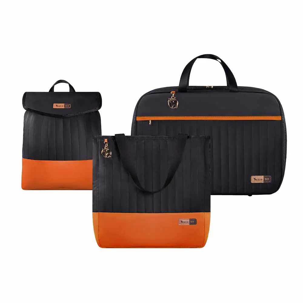 Kit Bolsa Mala e Mochila Maternidade Coleção Cores - Preto e Laranja - Foto 1