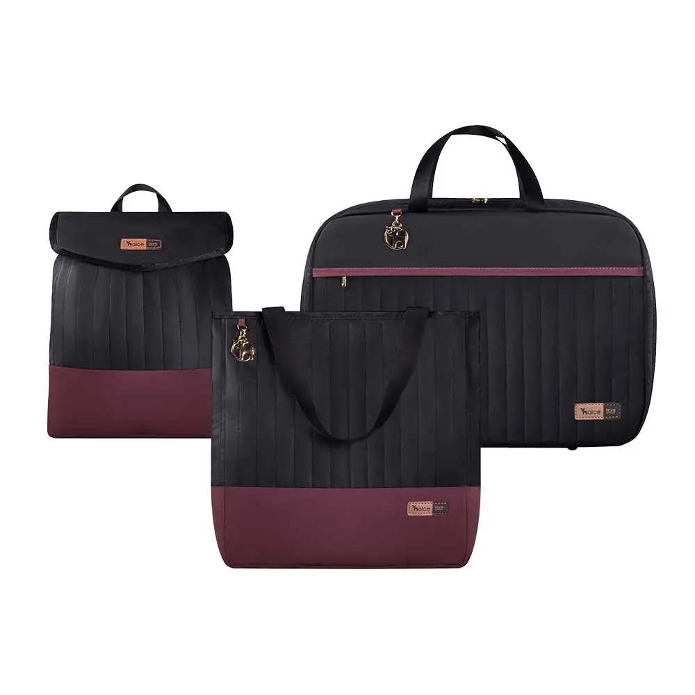 Kit Bolsa Mala e Mochila Maternidade Coleção Cores - Preto e Marsala - Foto 1