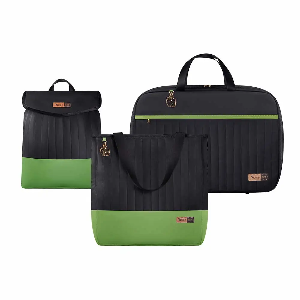 Kit Bolsa Mala e Mochila Maternidade Coleção Cores - Preto e Verde - Foto 1