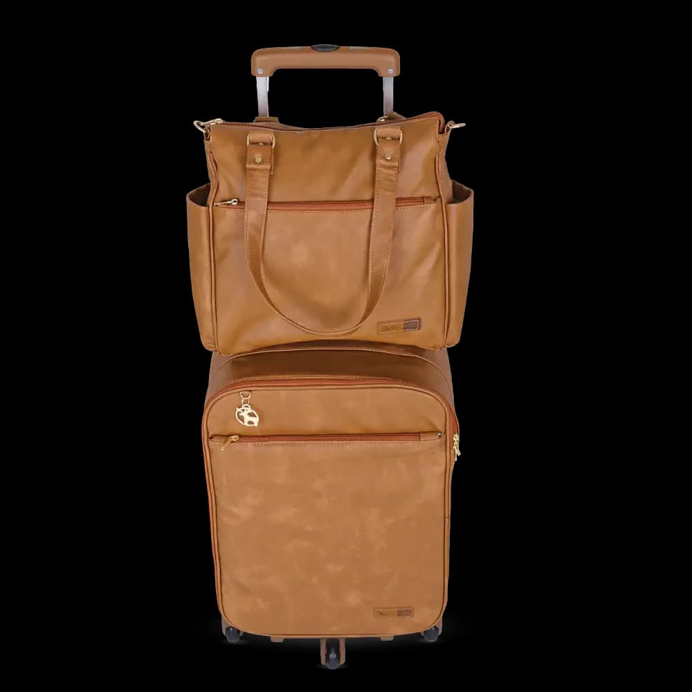 Kit Bolsa e Mala de Rodinhas Corah Caramelo