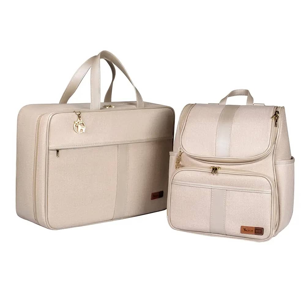 Kit Mochila e Mala Maternidade Multifuncional Lebaby 2 em 1 Nude