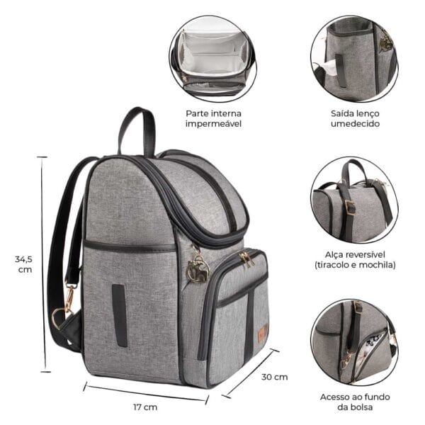 bolsa maternidade usealce lebaby preta lateral
